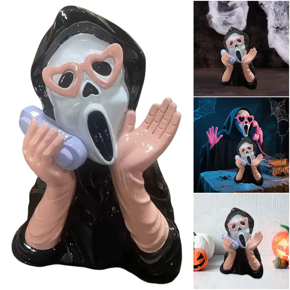 Pink Screaming Face Ghost Figurine Gothic Creative Halloween Resin Ornament Screaming Girl Telephone Ghost Statue Decor