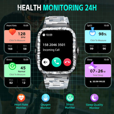 EIGIIS Military Smart Watches for Men 3ATM Waterproof 1.96” Big Screen Rugged Sports Swimming Outdoor Smartwatch for Android iOS