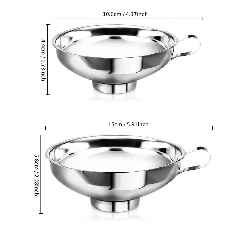 1.49" & 2.12" Funnel Stainless Steel Kitchen Tools Funnel Wide Mouth For Oil Wine Water Spices Filter Canning Jam