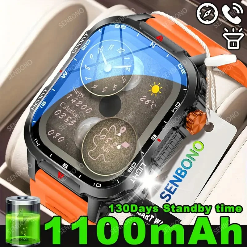 SENBONO Smartwatch Men Bluetooth Call Fitness Tracker Heart Rate Monitor with 1100mah Battery Sport Smart Watch IP68 Waterproof