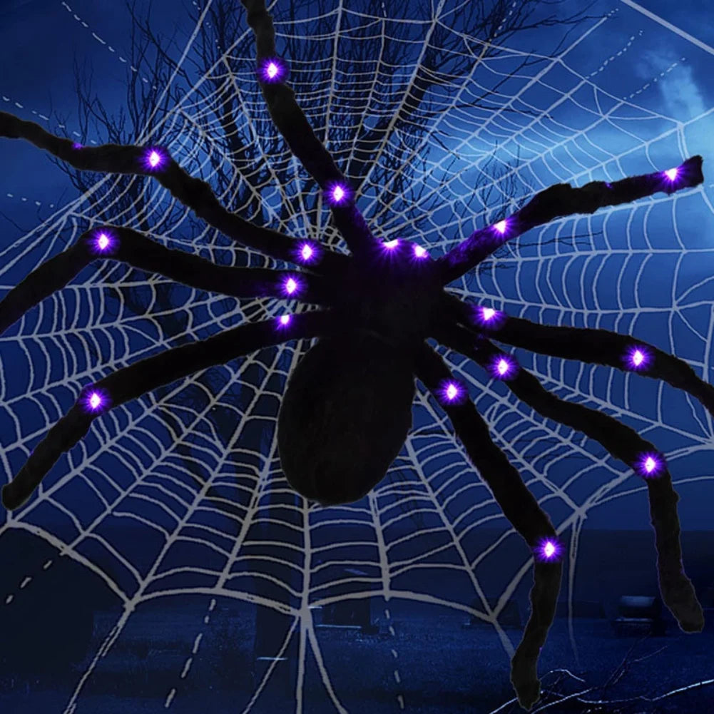 30/50/75/90/125/150cm Halloween Glowing Spider Plush Spider Ornament LED Light Effect Spider Halloween Festival Decorative