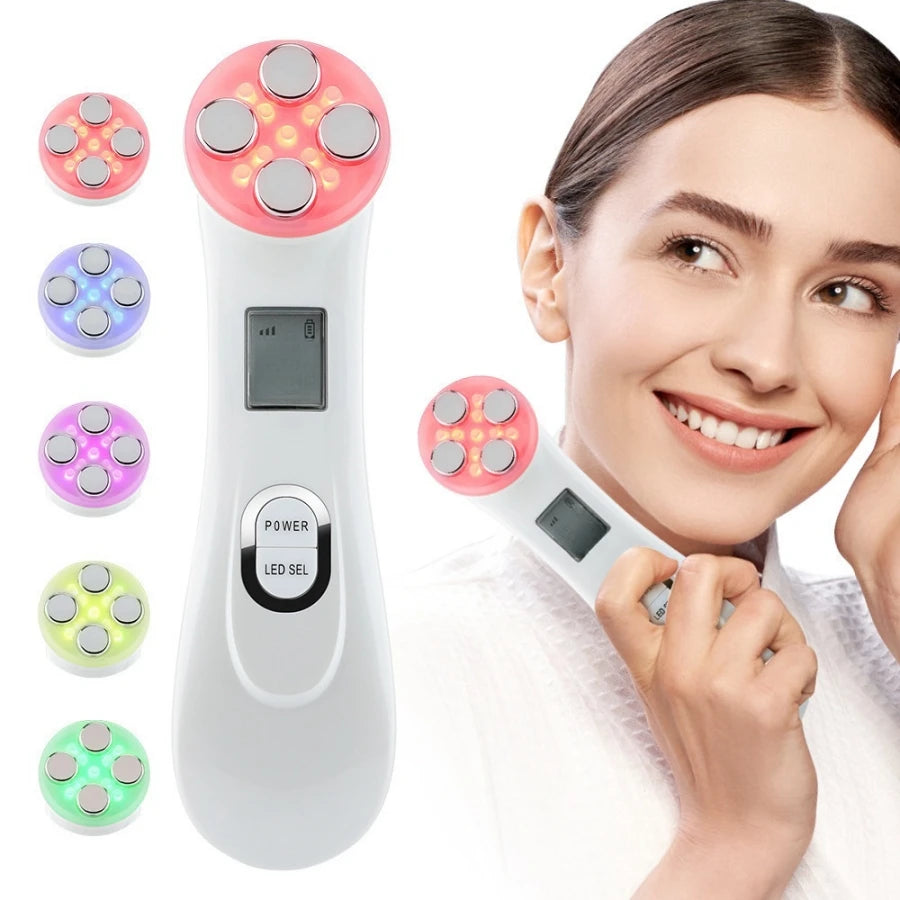 Facial Beauty Device With 5 Color And 5 Massage Mode, Household SPA Skincare Equipmen, Face Massager, Neck Massager, USB Recharg