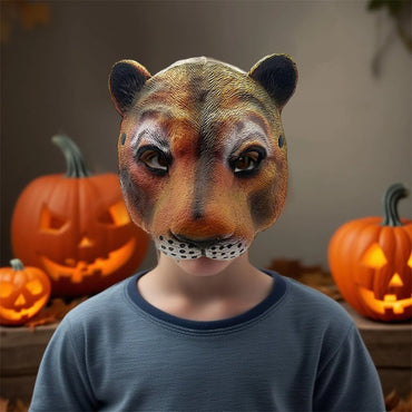 Funny Halloween Tiger Face Mask Cosplay Costume Full Head Latex Animal Mask for Party Dress Up and Favor