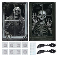 Halloween Scary Window Cover Terrifying Printed Eerie Scary Tapestry with Hooks Lunatic Wall Cover for Haunted House Scenery