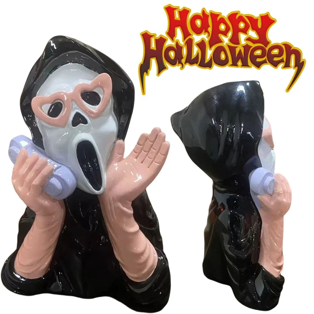 Creative Halloween Resin Ornament Screaming Girl Telephone Ghost Statue Decor Halloween Decoration Ornament Halloween Desk Decor