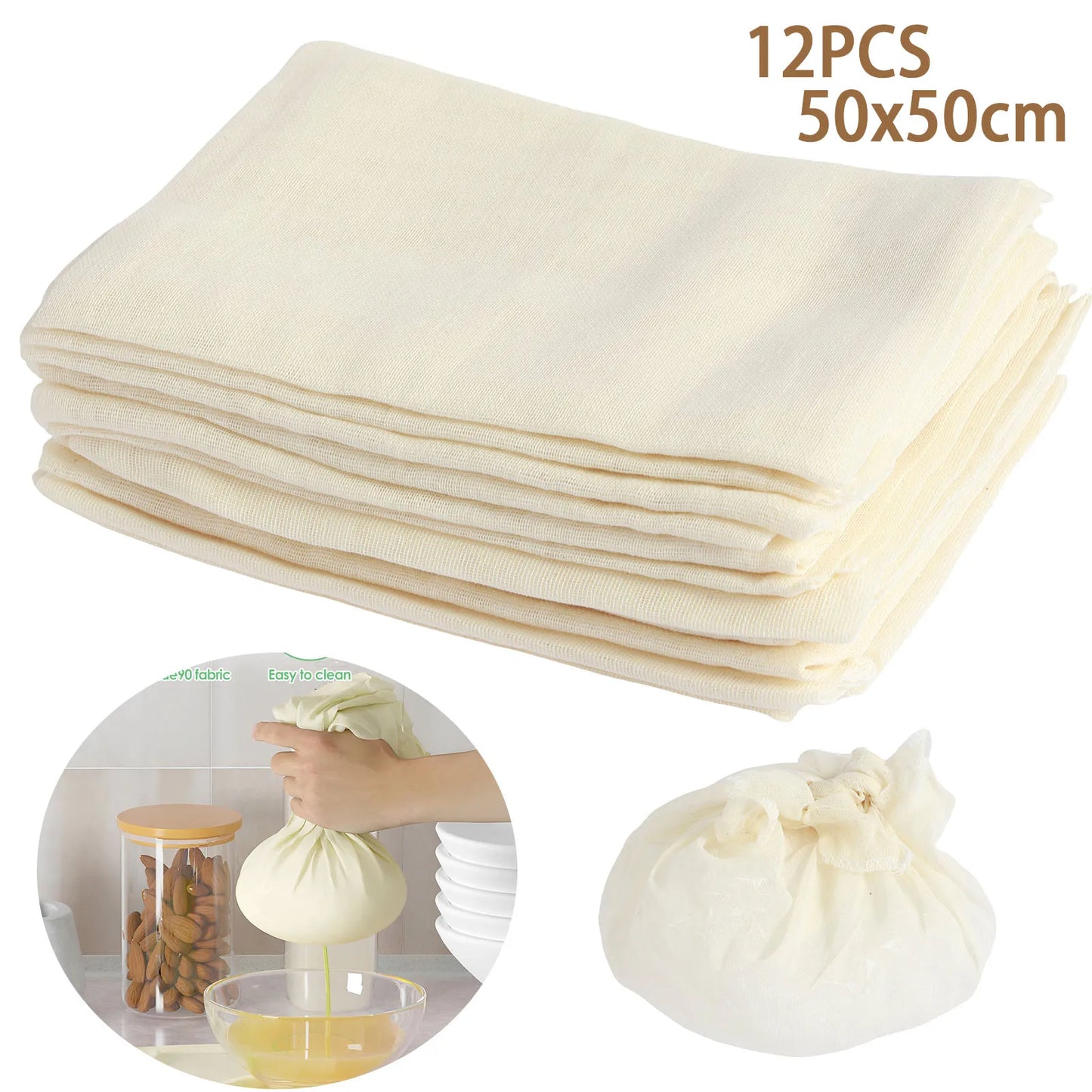 12Pcs Cheese Cloths Natural Unbleached Cotton Cheesecloth 20 Inch Square Cheese Cloths Reusable Organic Kitchen Fine Mesh Strain