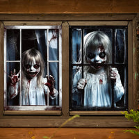 Halloween Scary Window Cover Terrifying Printed Eerie Scary Tapestry with Hooks Lunatic Wall Cover for Haunted House Scenery