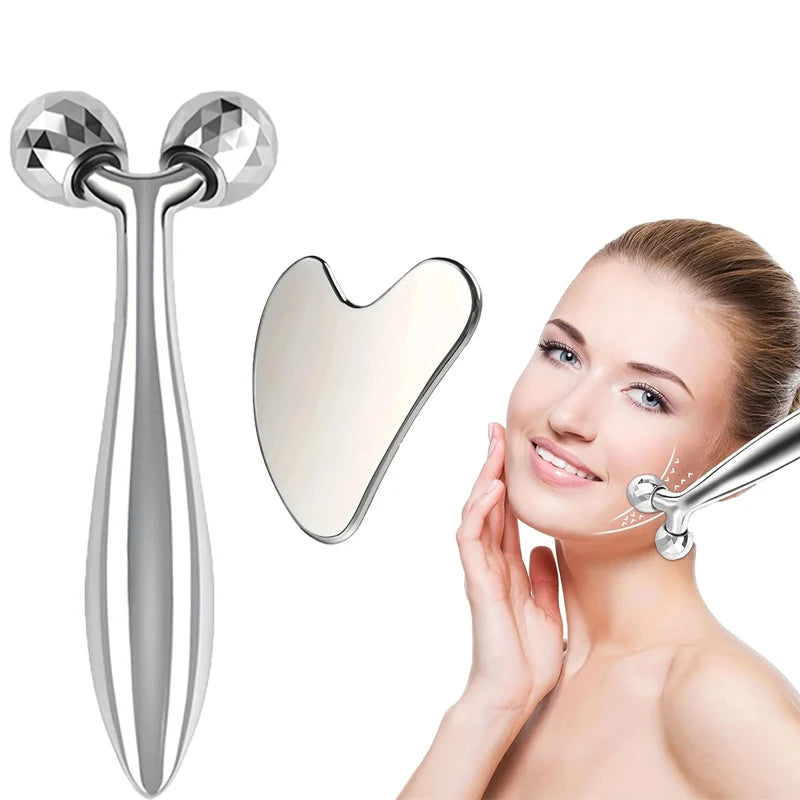 Stainless Steel Gua Sha Facial Tool 3D Roller Massager Eye Massager Facial Beauty Instrument for Dark Circles Eye Bags Muscle