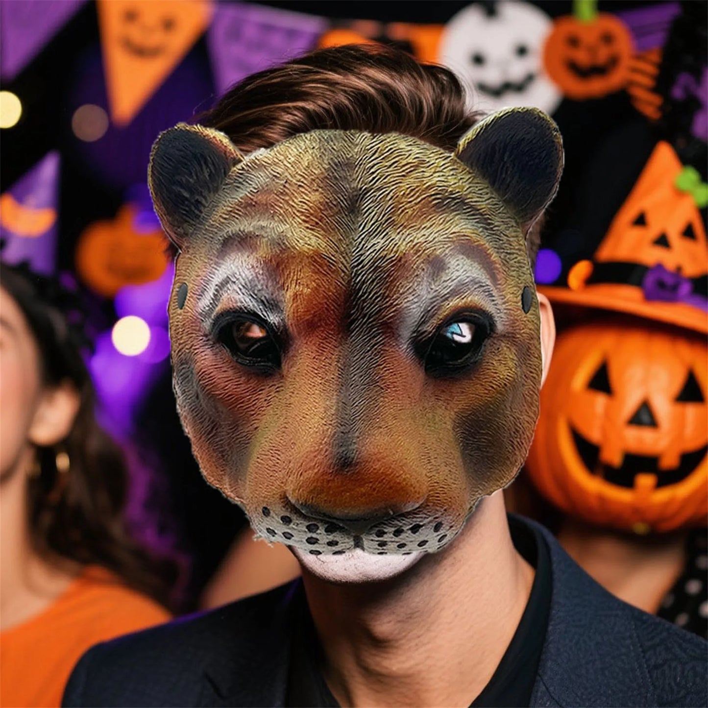 Funny Halloween Tiger Face Mask Cosplay Costume Full Head Latex Animal Mask for Party Dress Up and Favor