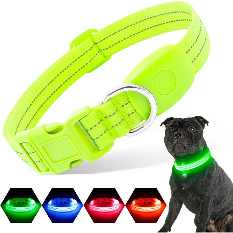 Light Up Dog Collars Rechargeable Reflective LED Glow Dark Dog Collar for Small Medium Large Dogs Adjustable Pet Dog Lights for