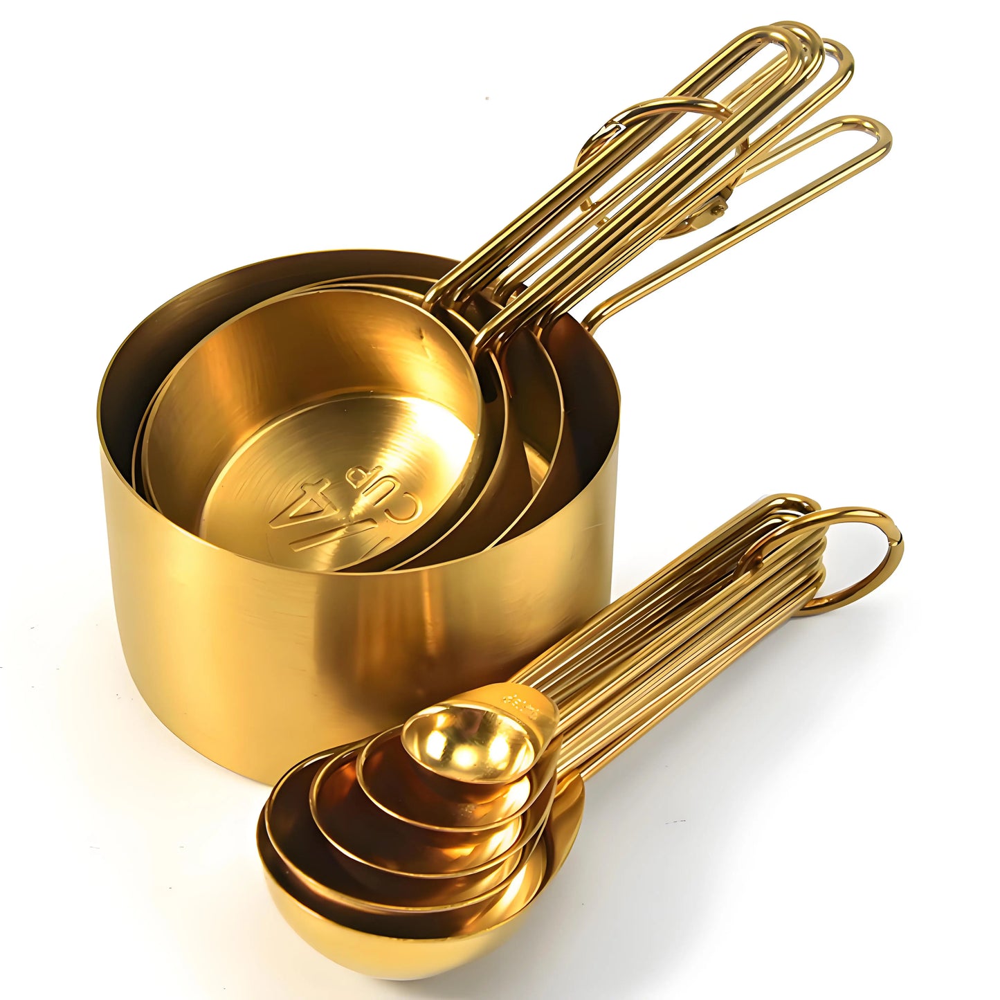 Stainless Steel Gold Measuring Cups and Spoons Set Stackable Premium Kitchen Tools for Coffee Baking Flour Home Accessories