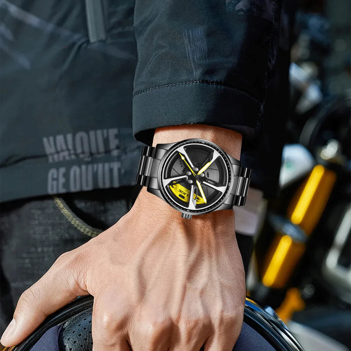 LIGE New Sports Mens Car Wheel Watches Business Waterproof Quartz Watch For Men Stainless Steel Hub Wheel Dial Design Watch Men