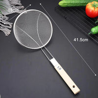 Stainless Steel Skimmer Spoon with Wooden Handle Large Mesh Frying Filter Oil Residue Food Strainer Easy Clean Kitchen Cooking