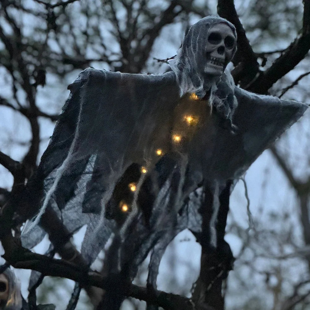 Halloween Hanging Ghost with Lights Hanging Skull Horror Ghost Grim Reapers for Haunted House Halloween Party Decoration