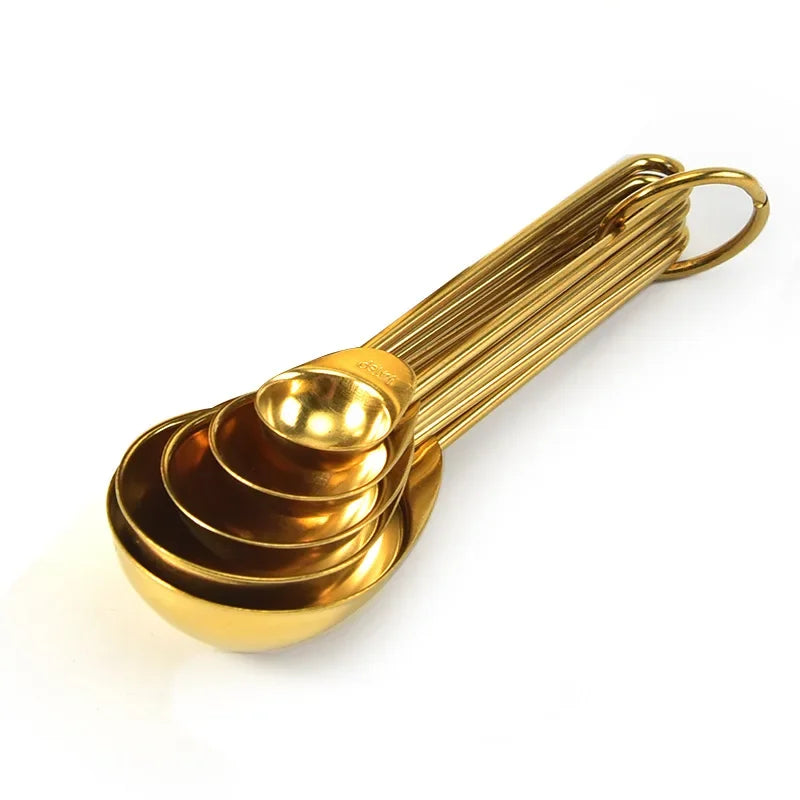 Stainless Steel Gold Measuring Cups and Spoons Set Stackable Premium Kitchen Tools for Coffee Baking Flour Home Accessories