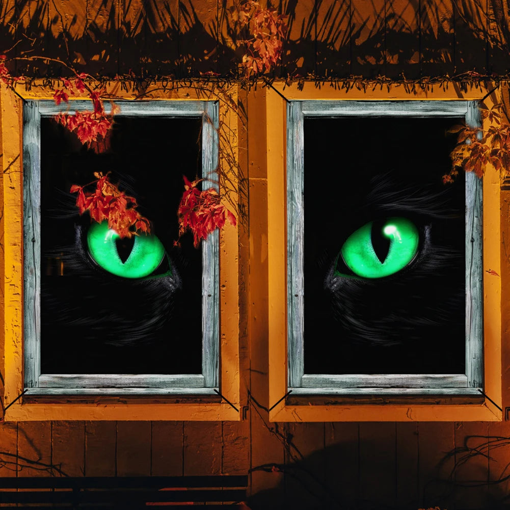 Halloween Scary Window Cover Terrifying Printed Eerie Scary Tapestry with Hooks Lunatic Wall Cover for Haunted House Scenery