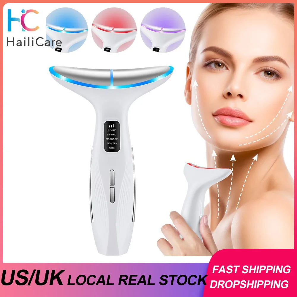 US UK Stock Microcurrent Neck Beauty Device 3 Massage Modes Lifter Vibration Facial Massager Lifting  Firming Skin Care Tool