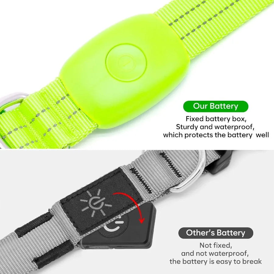 Light Up Dog Collars Rechargeable Reflective LED Glow Dark Dog Collar for Small Medium Large Dogs Adjustable Pet Dog Lights for