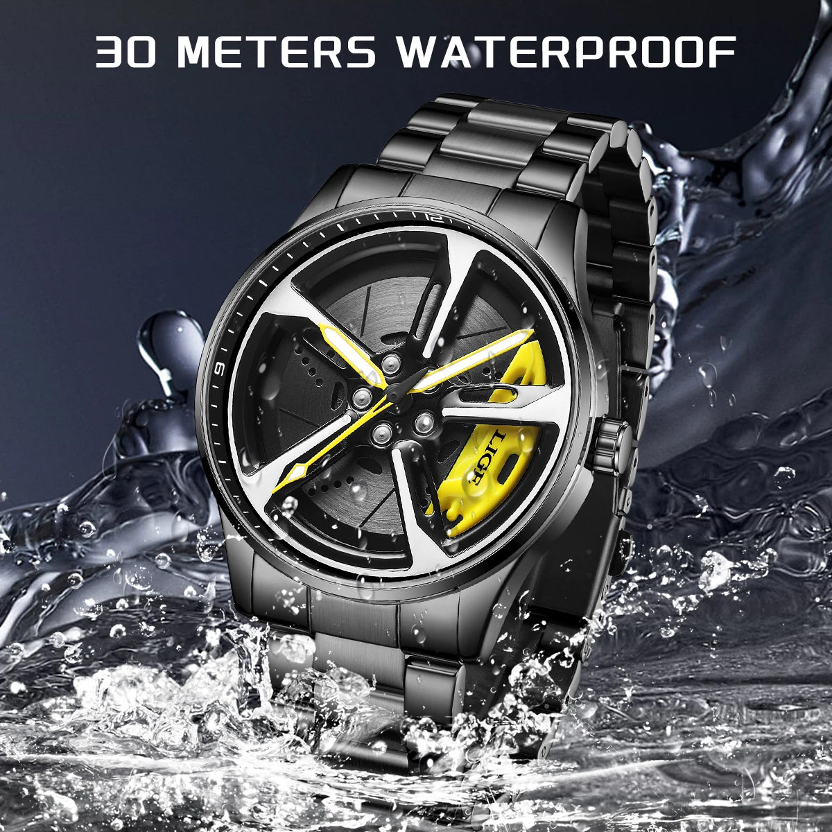 LIGE New Sports Mens Car Wheel Watches Business Waterproof Quartz Watch For Men Stainless Steel Hub Wheel Dial Design Watch Men