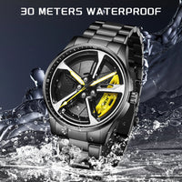 LIGE New Sports Mens Car Wheel Watches Business Waterproof Quartz Watch For Men Stainless Steel Hub Wheel Dial Design Watch Men