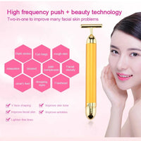 24K Gold T Beauty Roller Energy Roller Electric Face-lifting Facial Massage Beauty Tools Waterproof Vibrating Face Care Stick