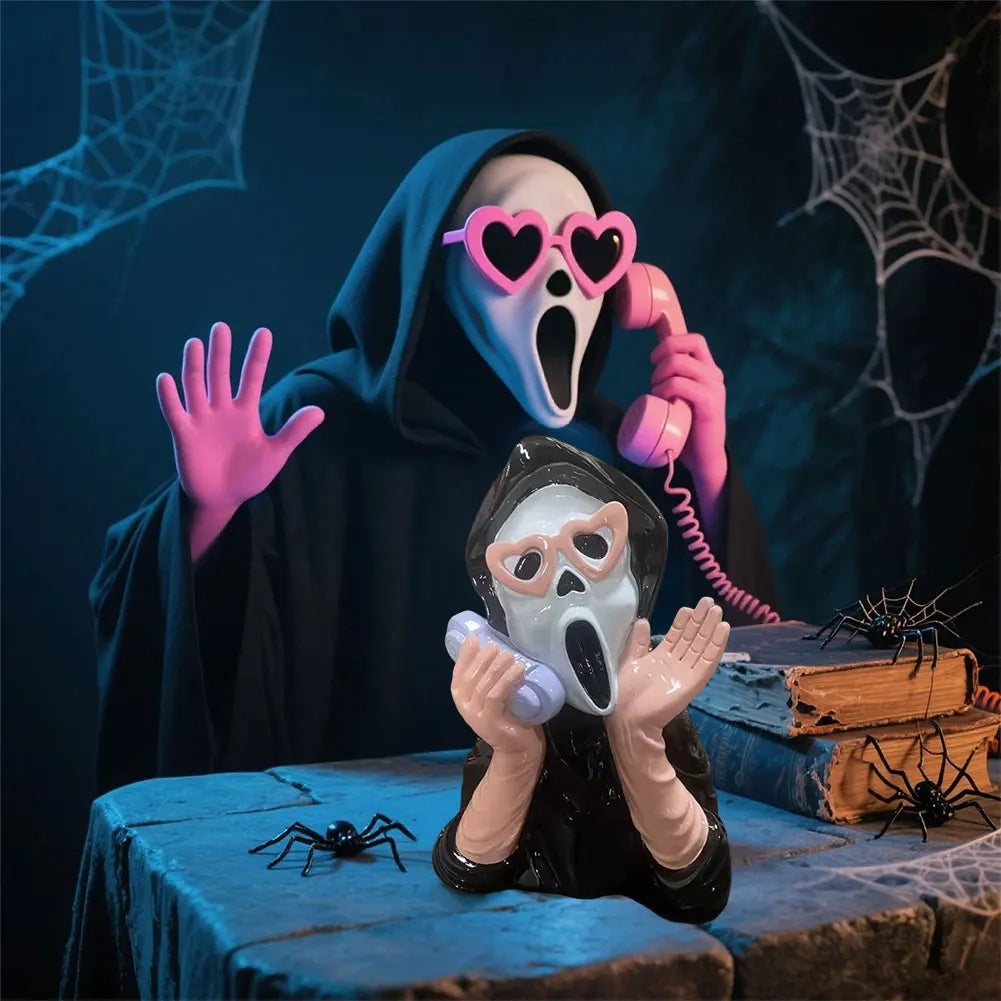 Creative Halloween Resin Ornament Screaming Girl Telephone Ghost Statue Decor Halloween Decoration Ornament Halloween Desk Decor