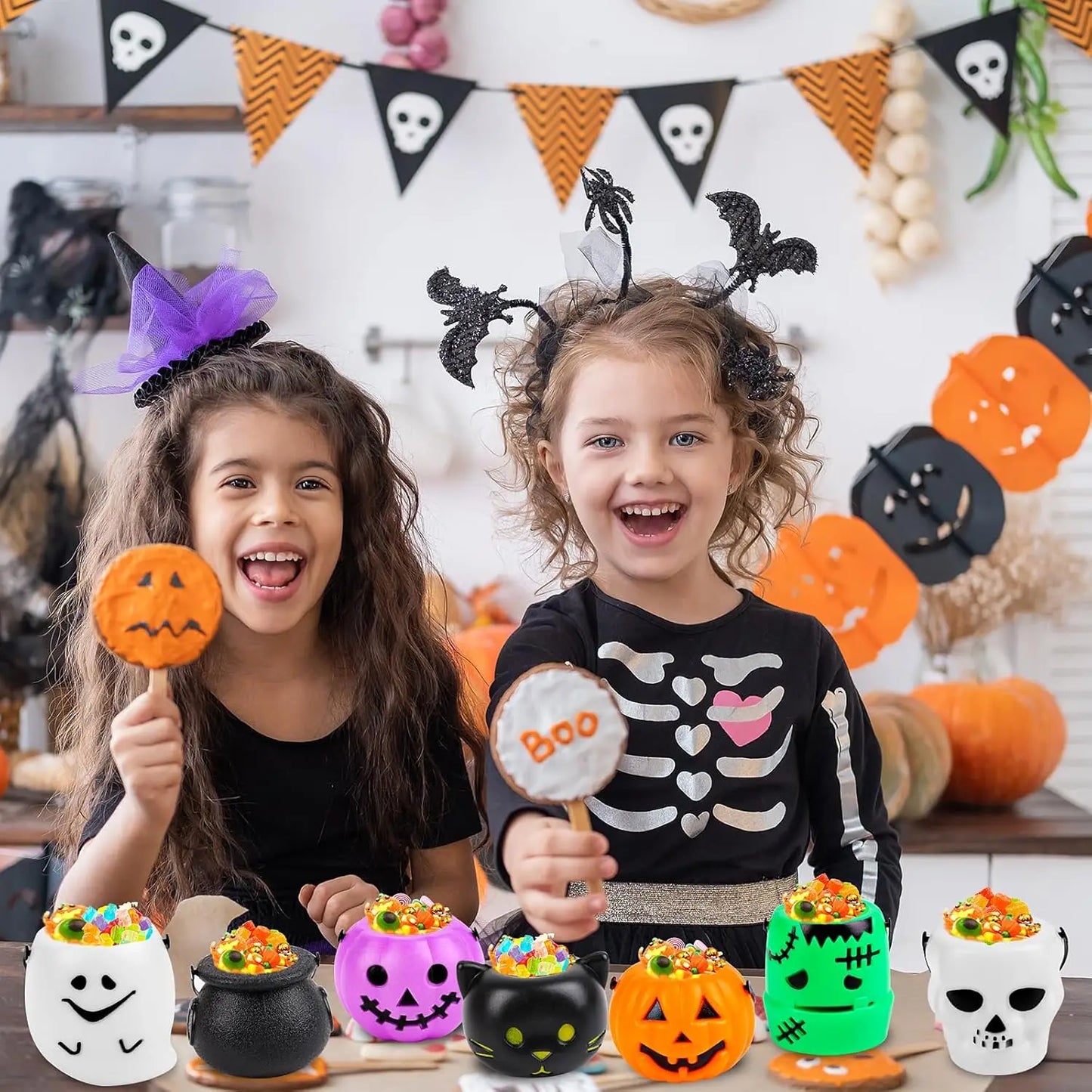 Halloween Candy Bucket Mini Halloween Candy Holder Pumpkin Ghost Cauldron Plastic Bucket Party Supplies for Trick or Treat