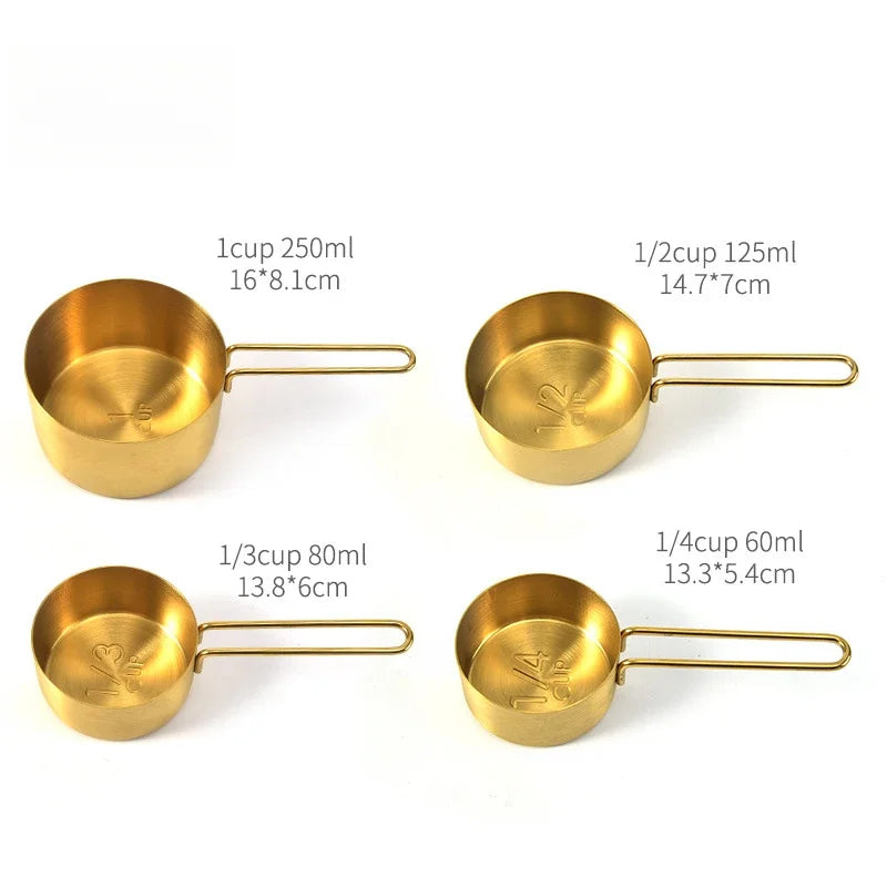 Stainless Steel Gold Measuring Cups and Spoons Set Stackable Premium Kitchen Tools for Coffee Baking Flour Home Accessories