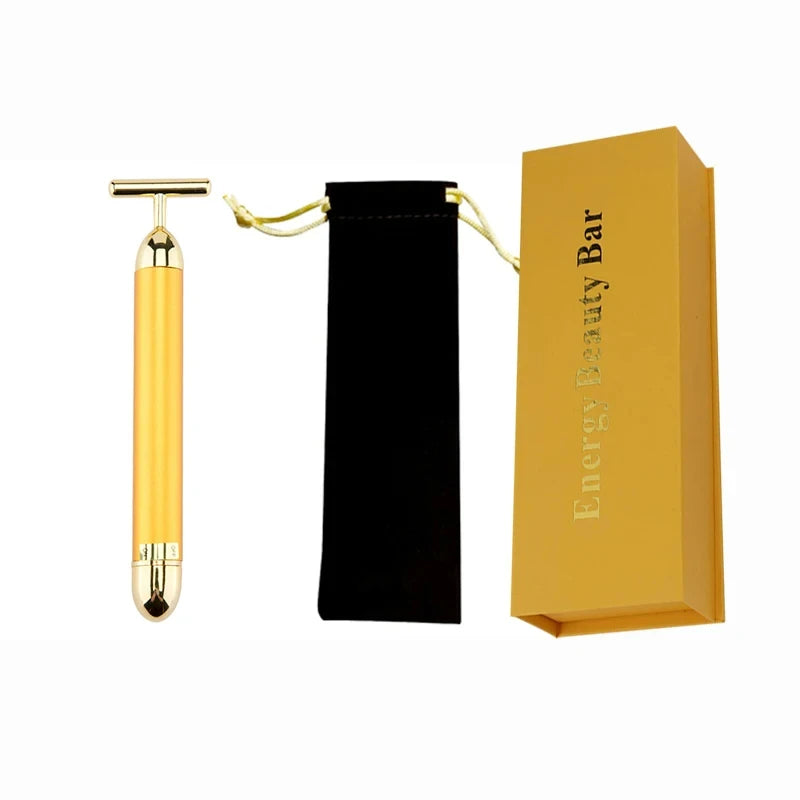 24K Gold T Beauty Roller Energy Roller Electric Face-lifting Facial Massage Beauty Tools Waterproof Vibrating Face Care Stick
