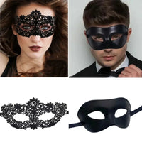 2pcs Elegant Black Lace Masquerade Mask Set For Couples - Perfect For Venetian Party, Mardi Gras, And Halloween Celebrations
