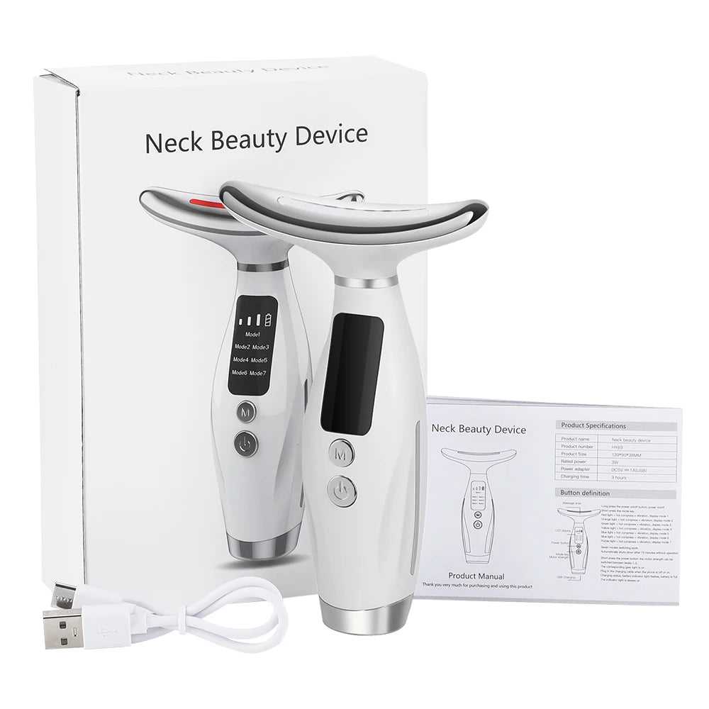 Face Neck Beauty Device 7 Modes 3 Levels Vibration Face Lifting Massager LED Phototherapy Skin Tightening Neck Wrinkles Remover