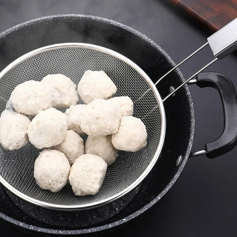 Stainless Steel Skimmer Spoon with Wooden Handle Large Mesh Frying Filter Oil Residue Food Strainer Easy Clean Kitchen Cooking