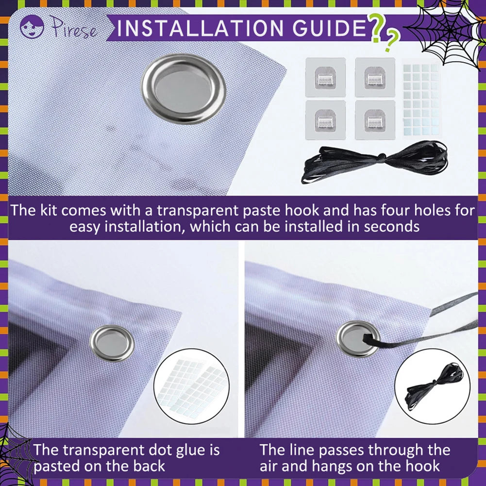 Halloween Scary Window Cover Terrifying Printed Eerie Scary Tapestry with Hooks Lunatic Wall Cover for Haunted House Scenery