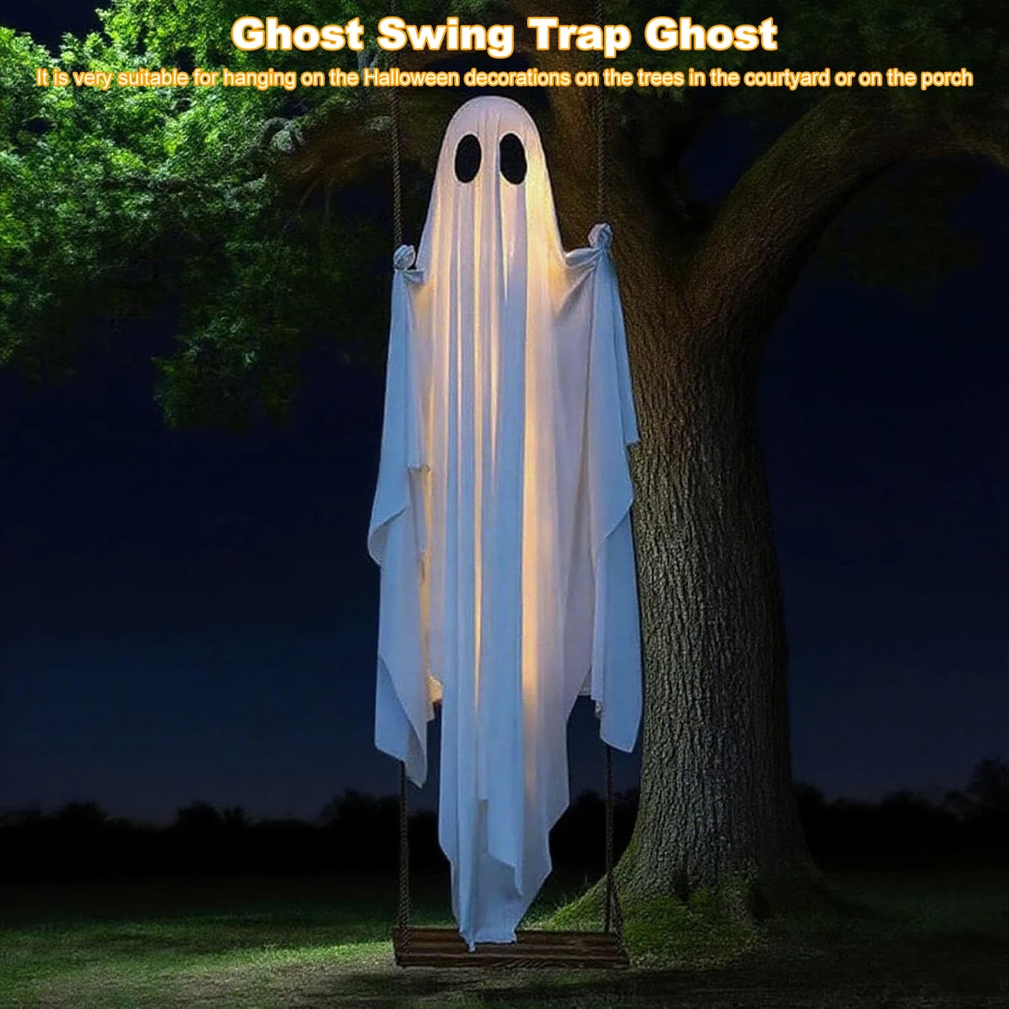 Halloween Hanging Swing Ghost Halloween Decoration With String Lights Ghost Cute Ghost Battery Powered Spooky Ghost Ornament