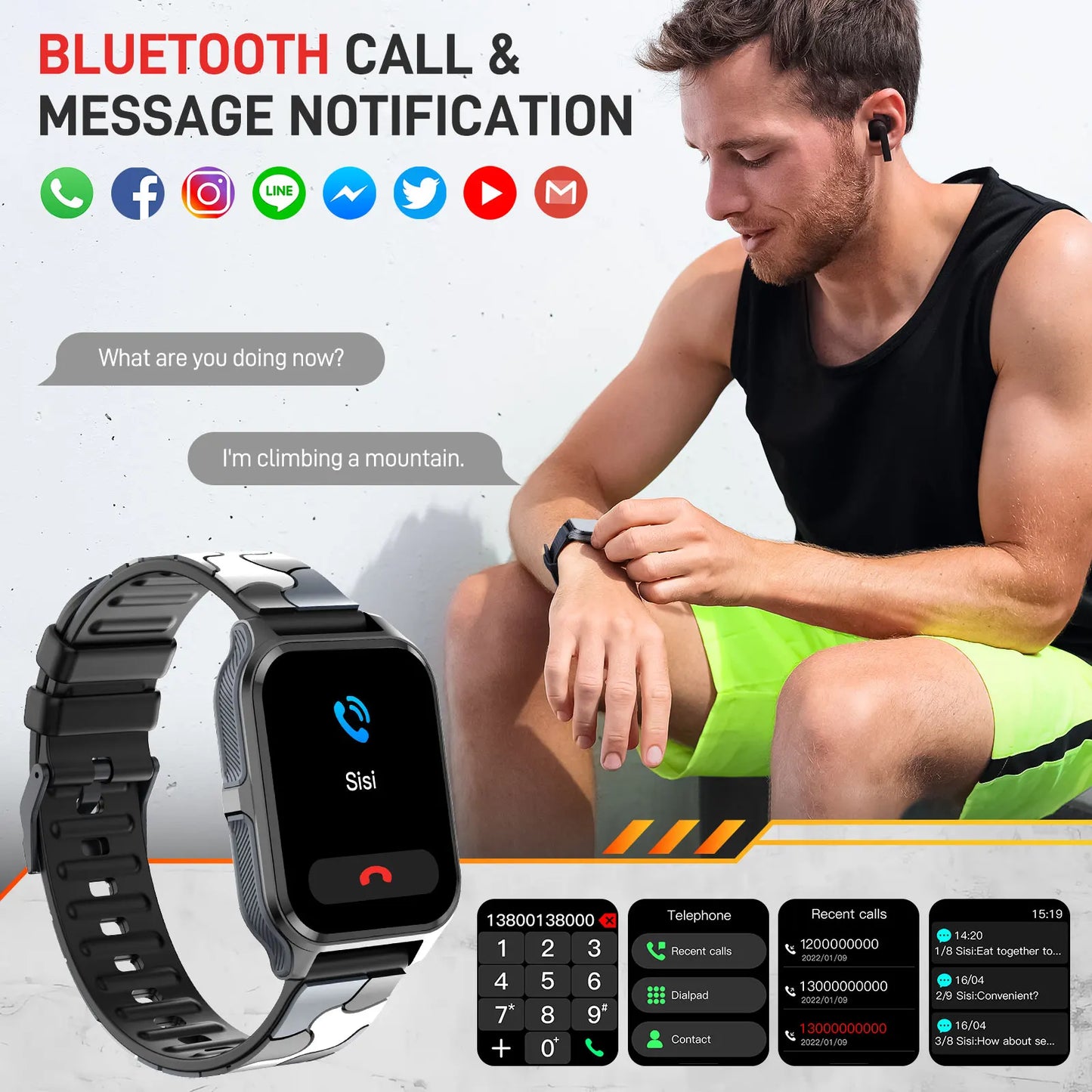 LaNikar New Smart Watch 3ATM Waterproof 100+ Sports Modes Heart Rate Blood Pressure Oxygen Saturation Monitoring HD Audio Calls