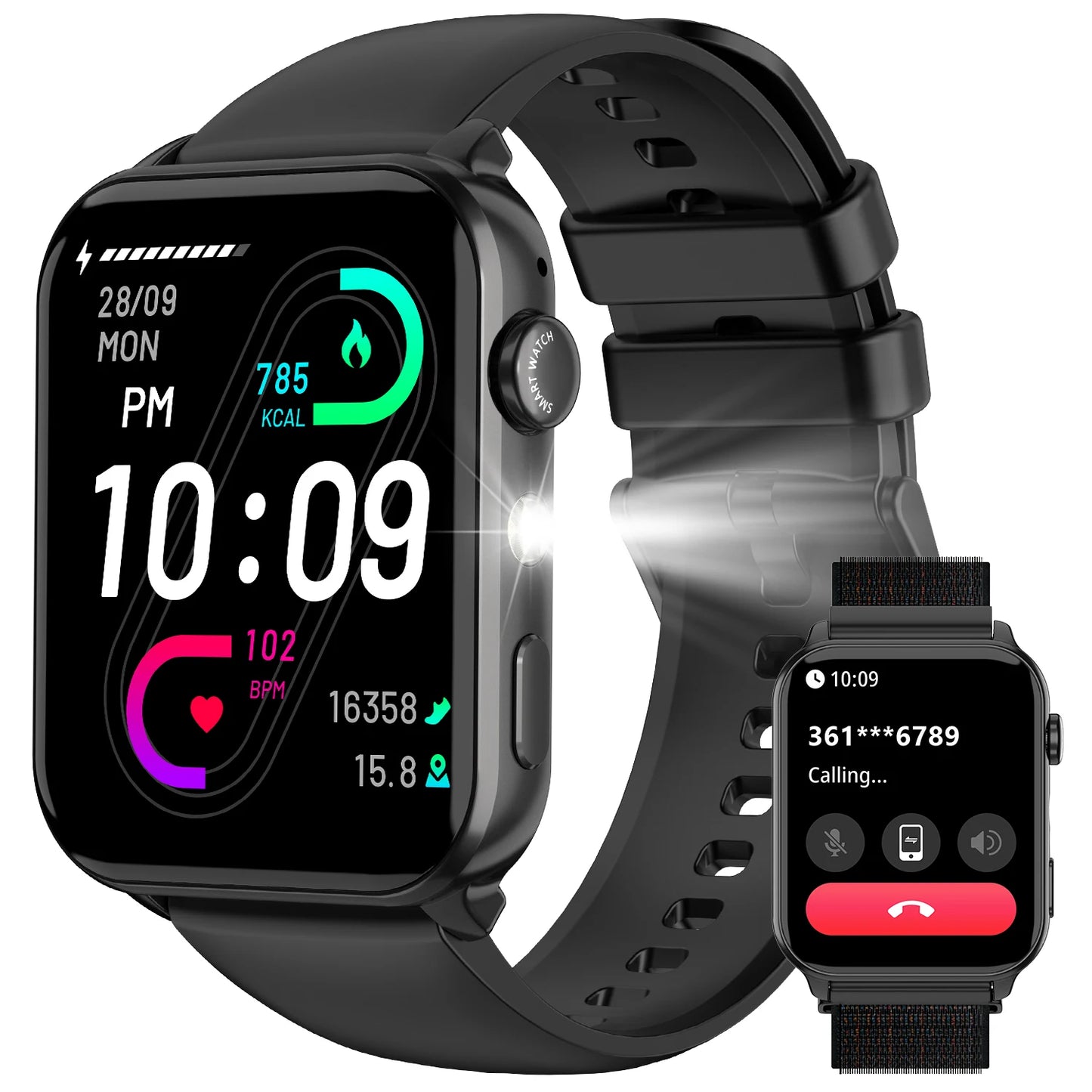 IOWODO New Bluetooth Smartwatch R30 Max 1.91'' TFT HD Screen Outdoor Watch with LED Flashlight 100+ Sports Mode Fitness Watch