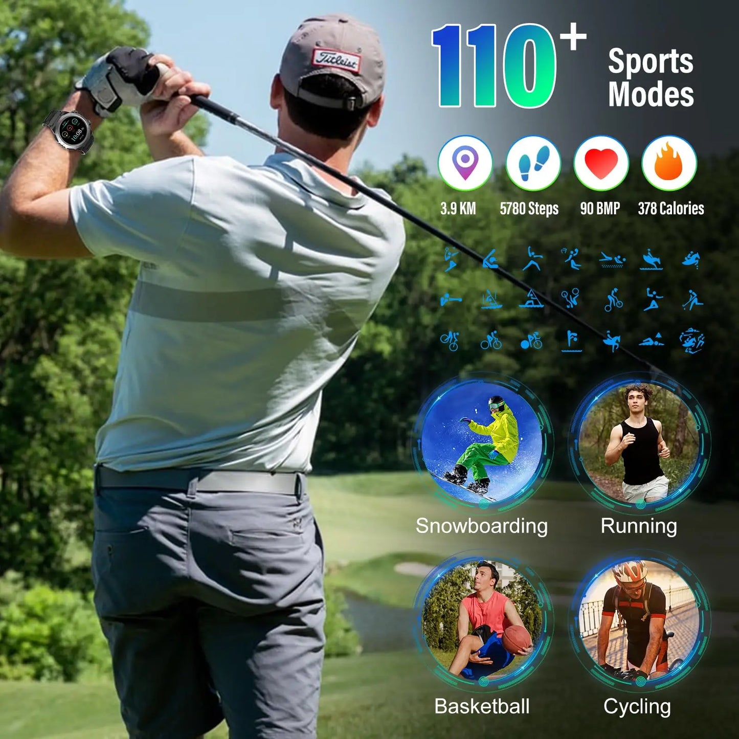 S10 Smart Watch, Bluetooth Calling & Notifications | 1.39" HD Screen | 110+ Sports Modes | 30-Day Battery Life | IP68 Waterproof