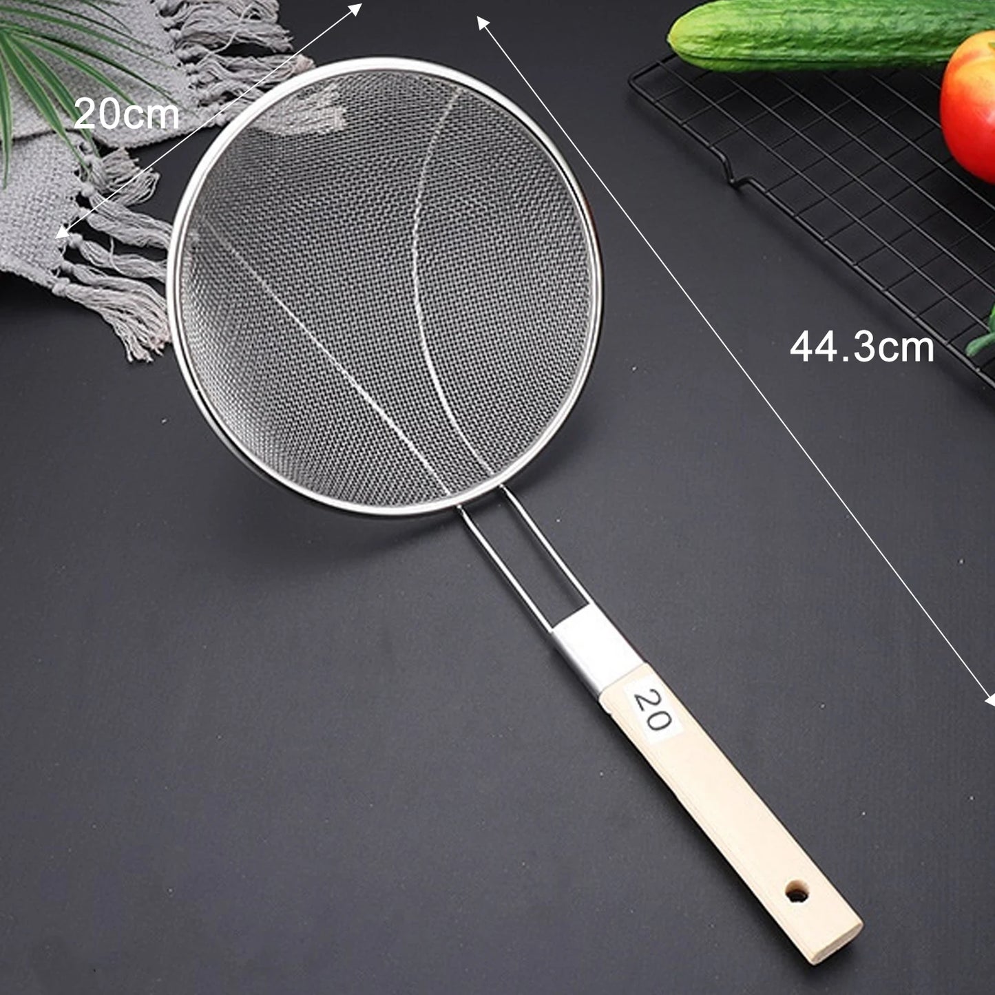 Stainless Steel Skimmer Spoon with Wooden Handle Large Mesh Frying Filter Oil Residue Food Strainer Easy Clean Kitchen Cooking