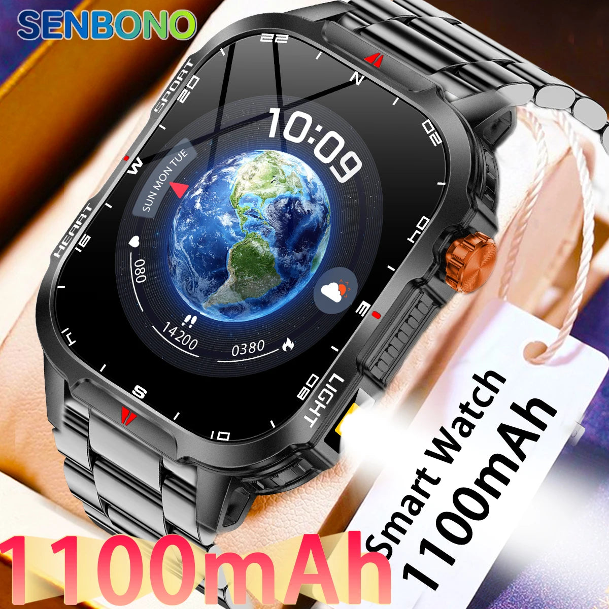 SENBONO Smartwatch Men Bluetooth Call Fitness Tracker Heart Rate Monitor with 1100mah Battery Sport Smart Watch IP68 Waterproof