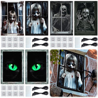Halloween Scary Window Cover Terrifying Printed Eerie Scary Tapestry with Hooks Lunatic Wall Cover for Haunted House Scenery