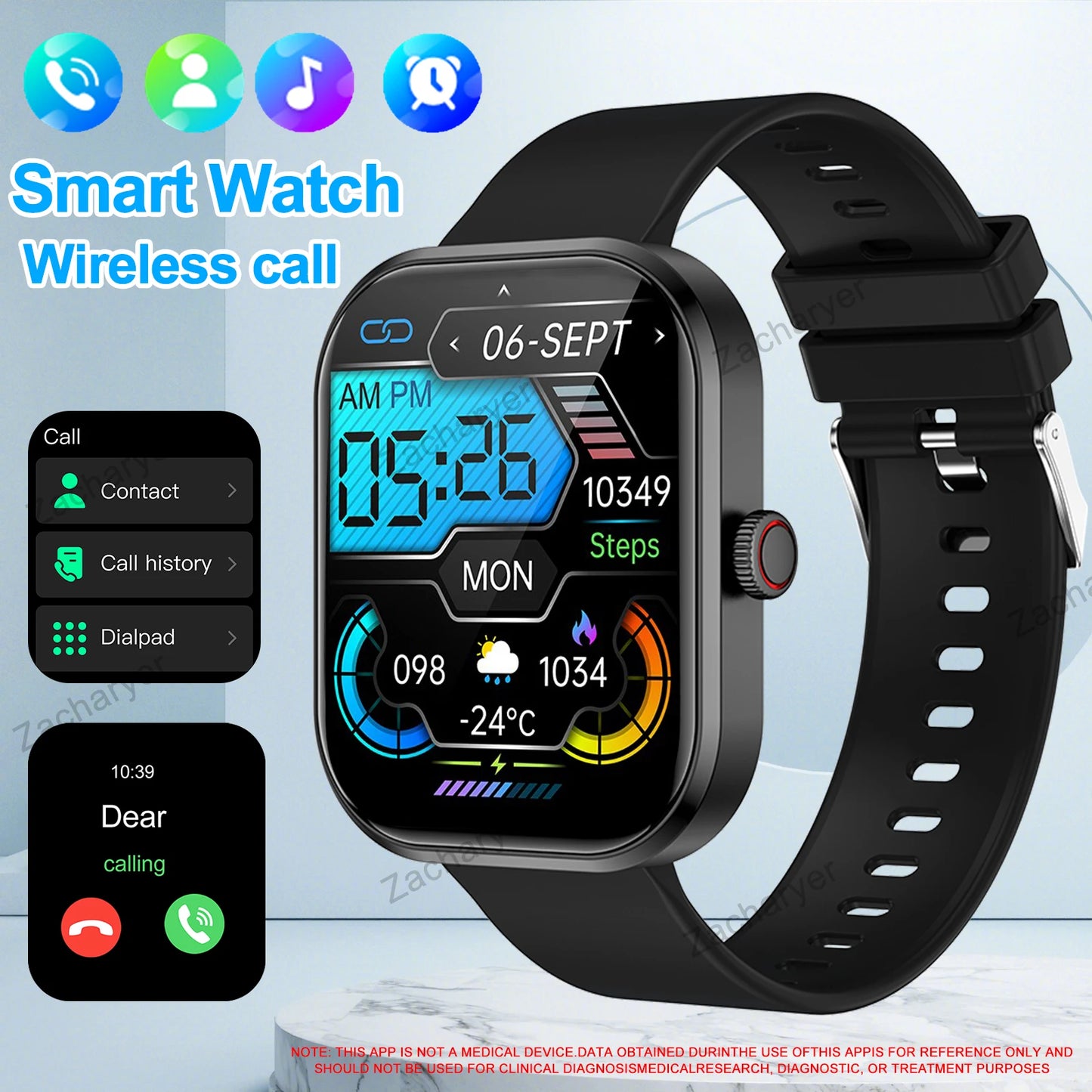 Smart Watch For IOS & Android, Sports & Fitness, USB Charging, Health Manager, Step Counter, Music & Speaker