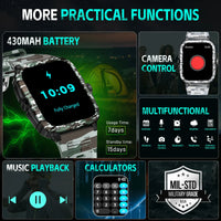 EIGIIS Military Smart Watches for Men 3ATM Waterproof 1.96” Big Screen Rugged Sports Swimming Outdoor Smartwatch for Android iOS