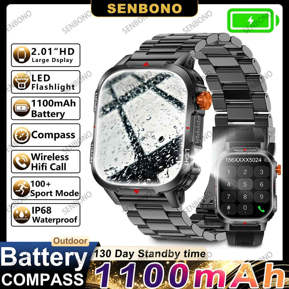 SENBONO Smartwatch Men Bluetooth Call Fitness Tracker Heart Rate Monitor with 1100mah Battery Sport Smart Watch IP68 Waterproof