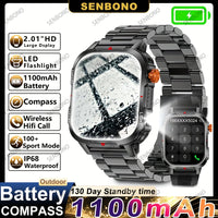 SENBONO Smartwatch Men Bluetooth Call Fitness Tracker Heart Rate Monitor with 1100mah Battery Sport Smart Watch IP68 Waterproof