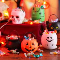 Halloween Candy Bucket Mini Halloween Candy Holder Pumpkin Ghost Cauldron Plastic Bucket Party Supplies for Trick or Treat