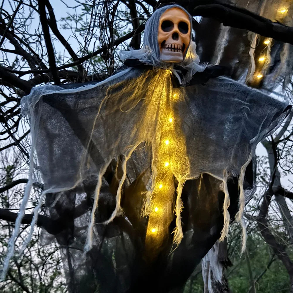 Halloween Hanging Ghost with Lights Hanging Skull Horror Ghost Grim Reapers for Haunted House Halloween Party Decoration