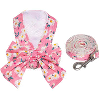 Dog Harness and Leash Set Adjustable Puppy Harness Mesh Vest Set Bow Knot Pet Clothes for Small Girl Dog Cat Summer Pink XSmall