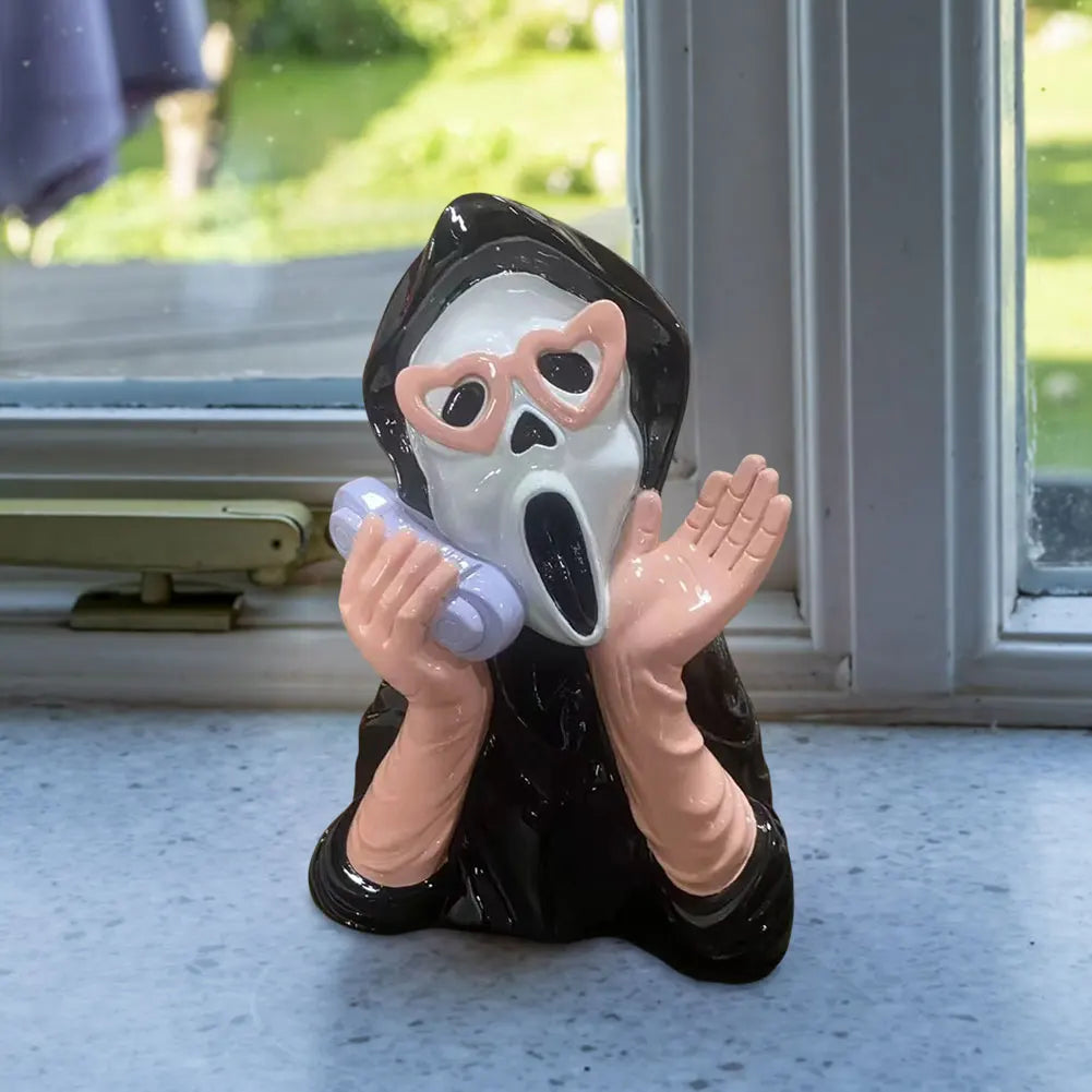 Creative Halloween Resin Ornament Screaming Girl Telephone Ghost Statue Decor Halloween Decoration Ornament Halloween Desk Decor