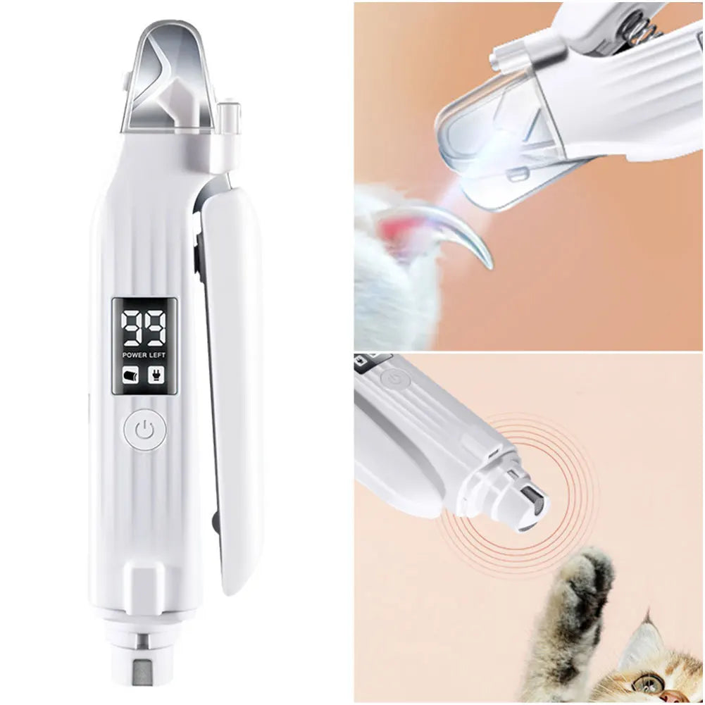 2 in 1 Electric Pet Nail Trimmer Quiet and Low Vibration Pet Toenail Clippers with LED Lights for Small Medium Large Dogs/Cats