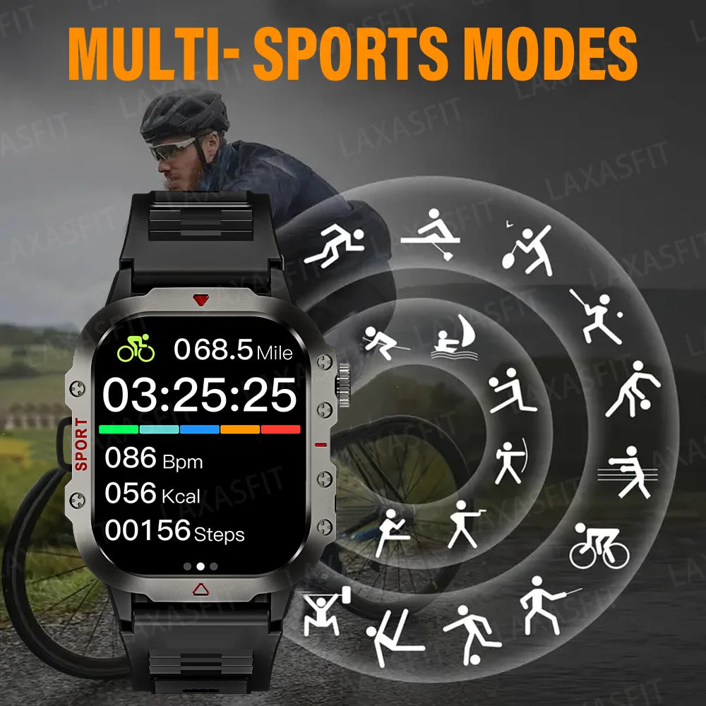 LAXASFIT Smart Watch Bluetooth Voice Call Smart Watch with LED Flashlight Health Monitor Outdoor Sports Smart Watch